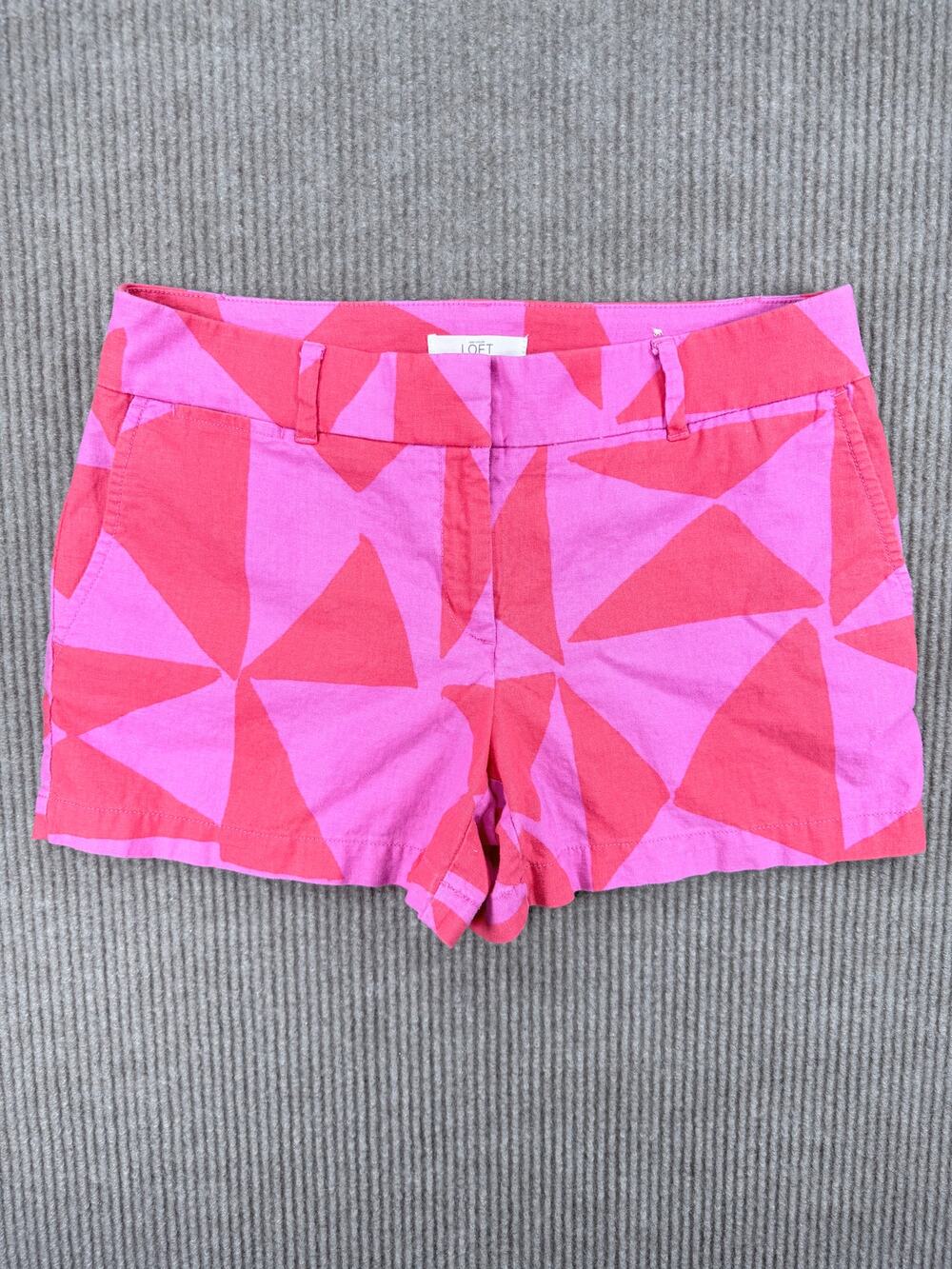 Loft The Riviera Shorts Pink Orange Geometric Linen Blend Triangle Print Size 6
